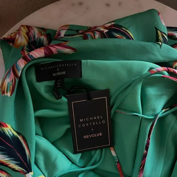 New Michael Costello Revolve Bentley Dress Slip Green Tropical Floral XS NWT - Picture 6 of 12